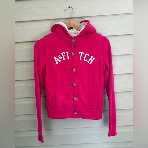 ABERCROMBIE & FITCH hot pink fleece lined hoodie Y2K - Picture 2 of 15
